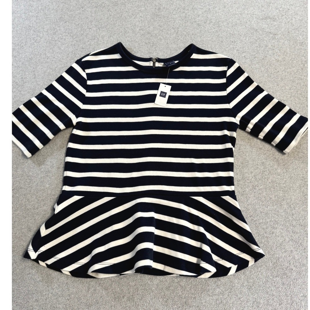GAP Peplum Top Womens M Navy‎ White Striped 3/4 Sleeve NWT Casual Flowy Classic